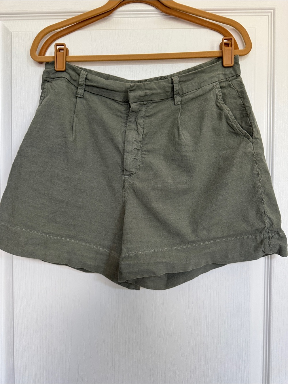 Frank & Eileen Waterford Olive Green Relaxed Linen Bermuda Shorts